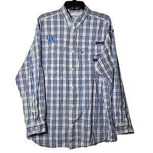 Columbia PFG Super Bonehead University of Kentucky Plaid Button Shirt Size Large